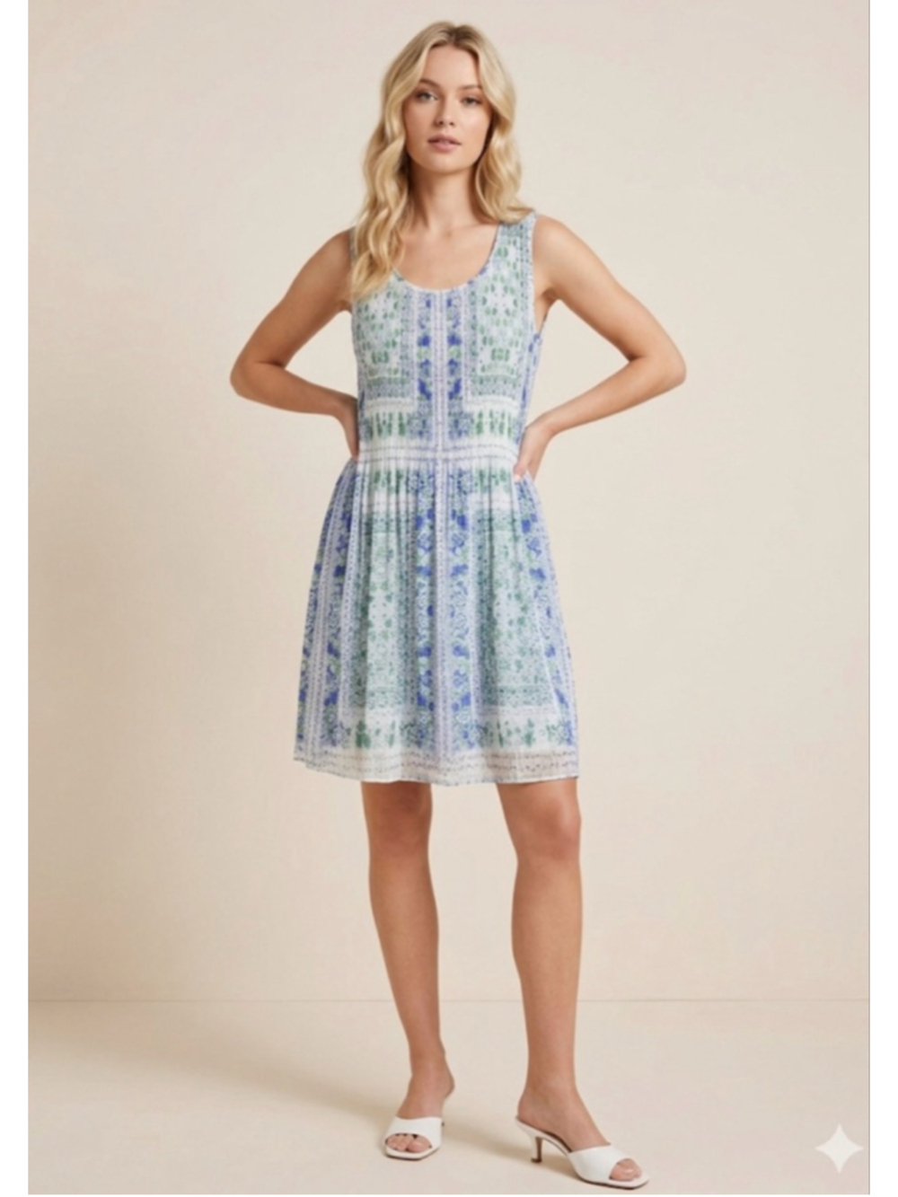 Jane and Delancey Mini Dress M White Blue Floral - Picture 1 of 8
